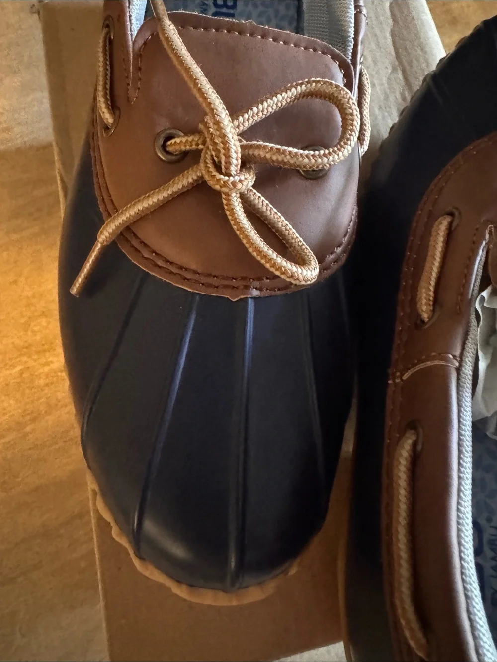 JBU Women’s Brown and Navy Duck-Style Slip-On Shoes Garden Shoes Rubber